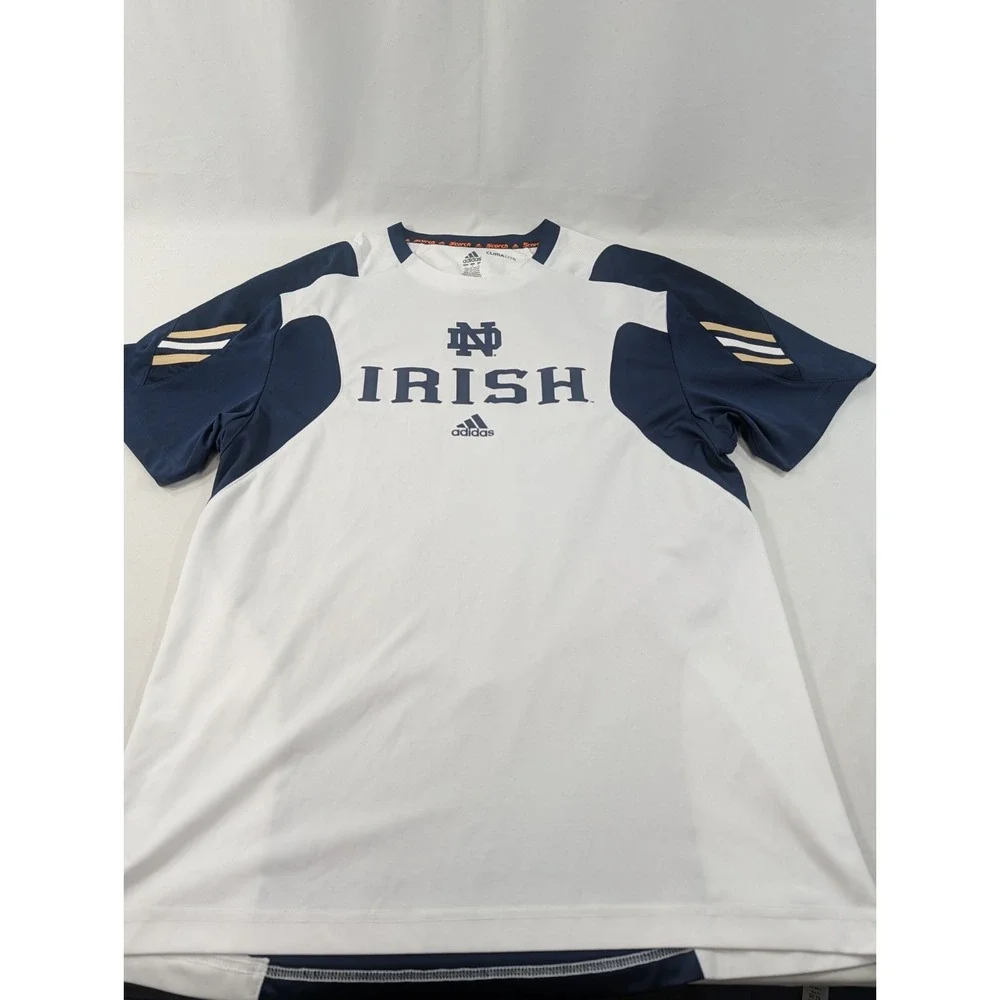 Adidas‎ Mens Large Team Notre Dame University Football Irish T-Shirt White Navy